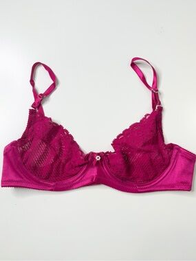 Vintage Victorias Secret Gold Label Pink Satin Lace Wire Bra 36B